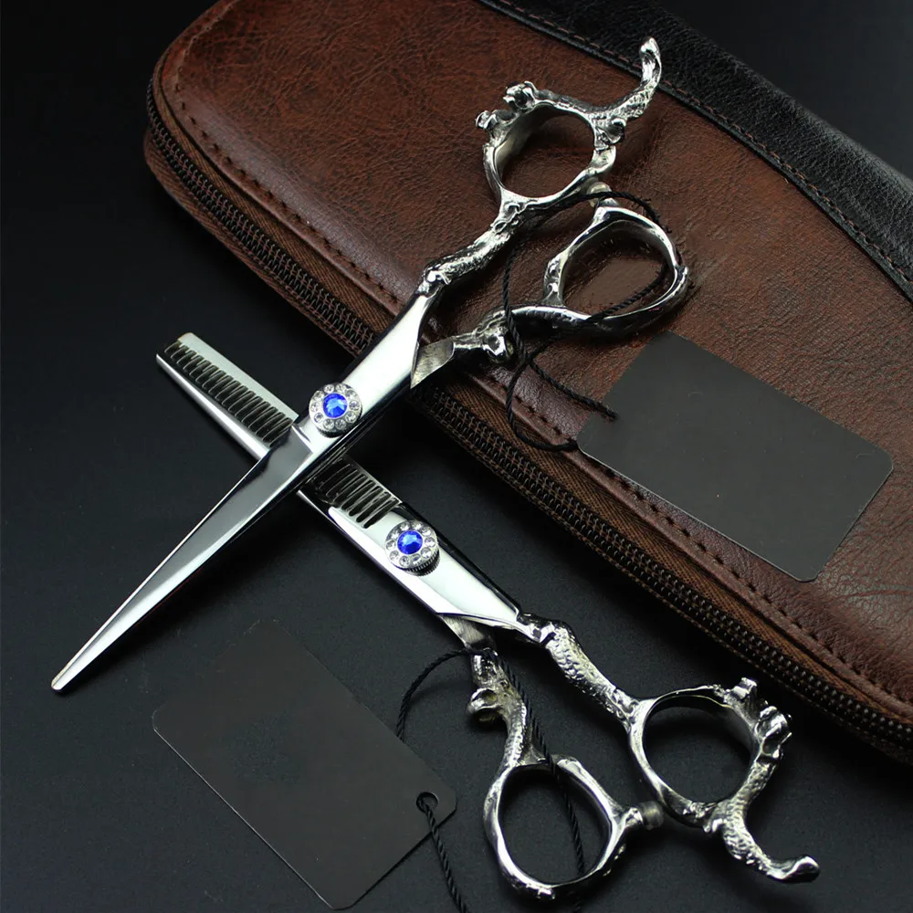 

professional JP 440c steel 6 inch gem dragon hair scissors cutting barber makas haircut thinning shears hairdresser scissors