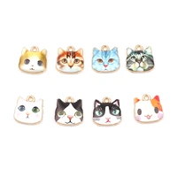 10 pcs animal series zinc based alloy pendant charms cat animal white pink color enamel necklace earrings making 13mm x 13mm