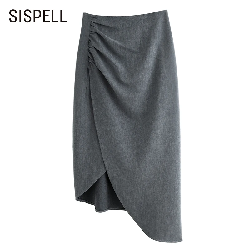 

Женская длинная юбка SISPELL с асимметричным подолом, однотонная плиссированная повседневная юбка с высокой талией, для похудения, 2021