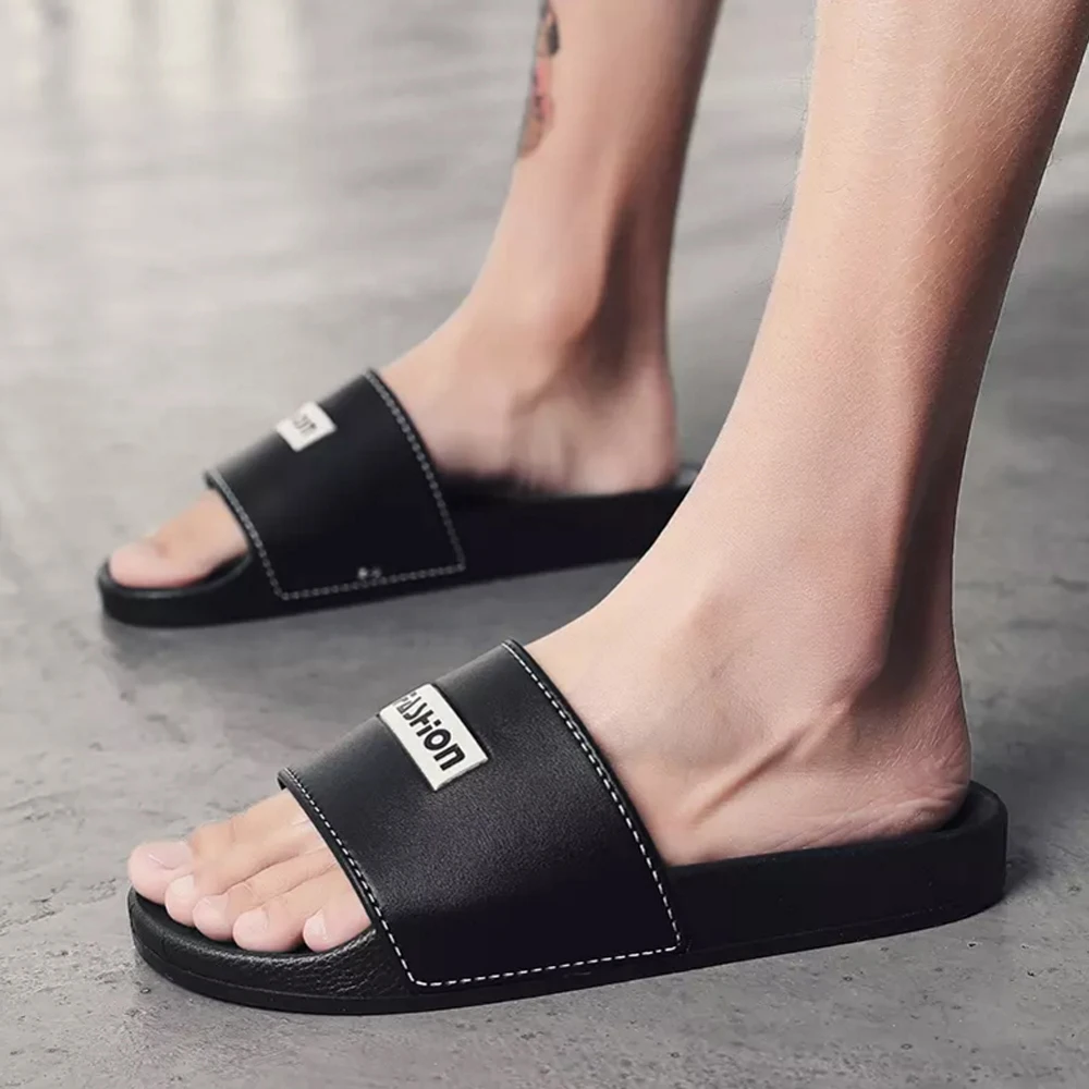 

Men Shoes Fashion Men Slippers Black White Slippers PU Uppers Big Size 49
