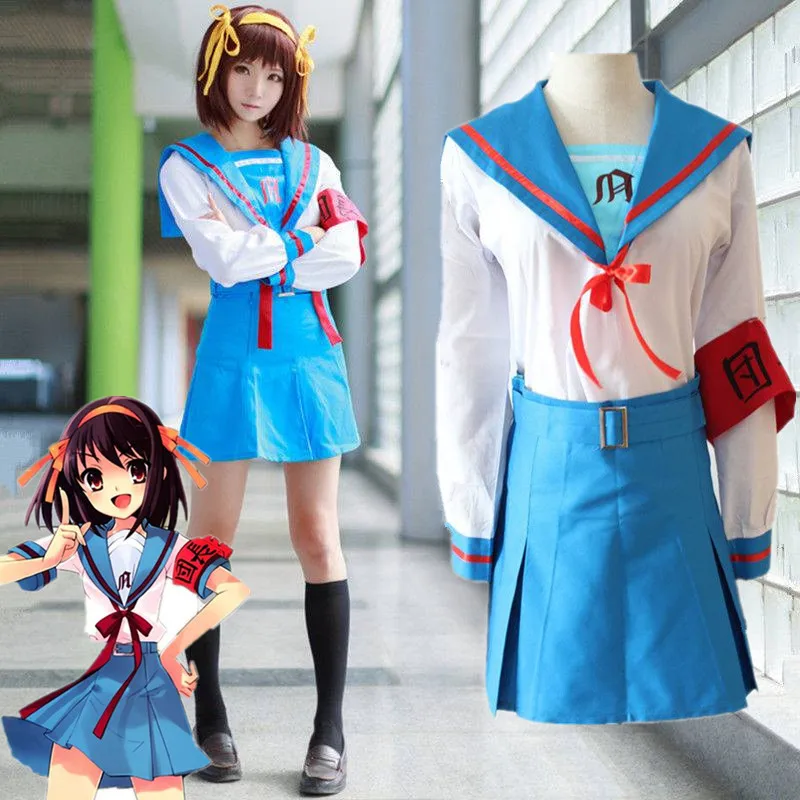 Меланхолия Suzumiya Haruhi No Yuuutsu косплей костюм моряка Студенческая школьная форма