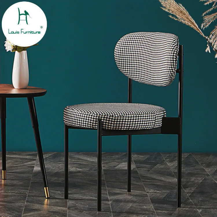 

Louis Fashion Dining Chair Simple Nordic Fabric Chair Home Plaid Back Chair Stool Net Red Leisure Chair Restaurant Light Luxury