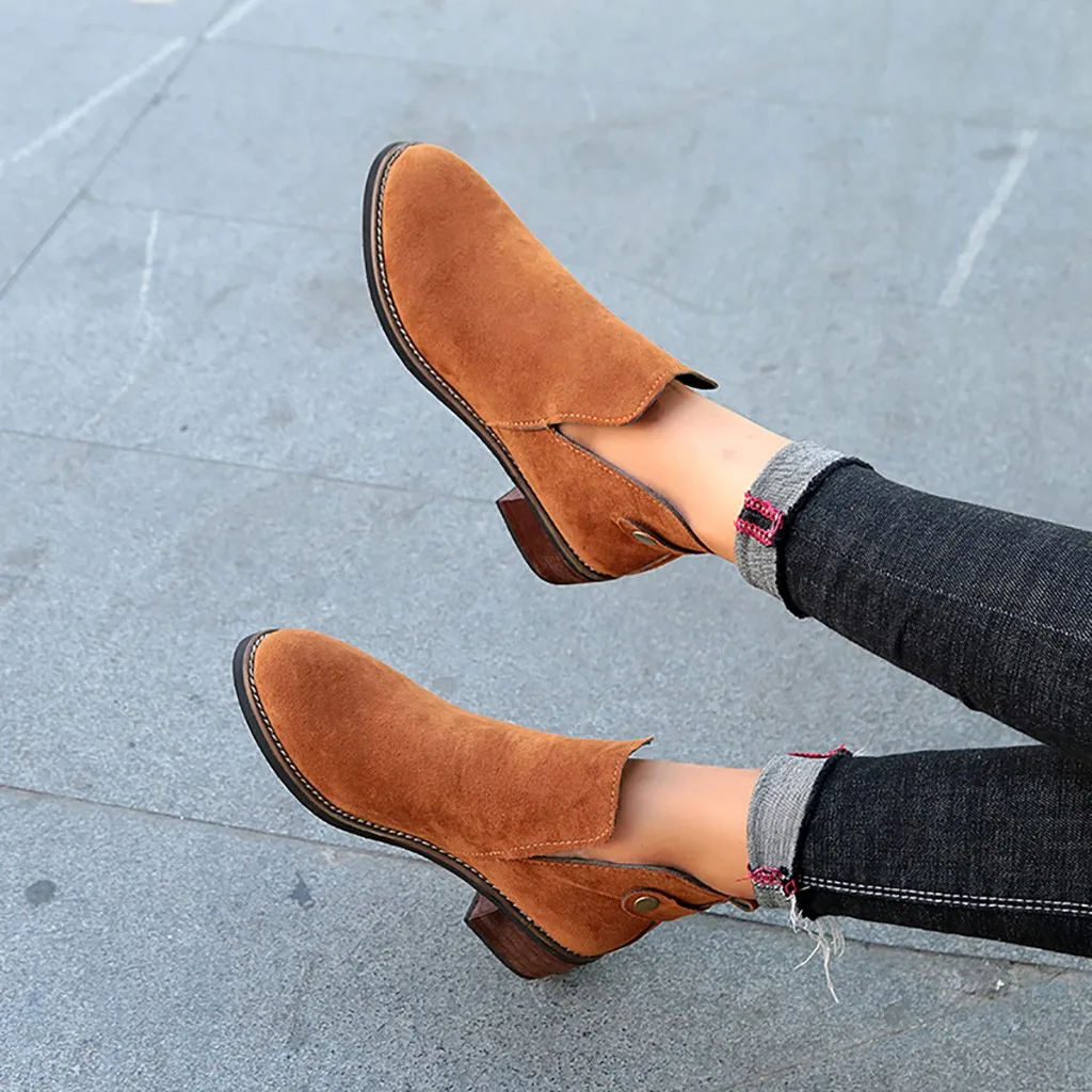 Женские замшевые коричневые ботильоны для женщин модные осенне зимние ботинки