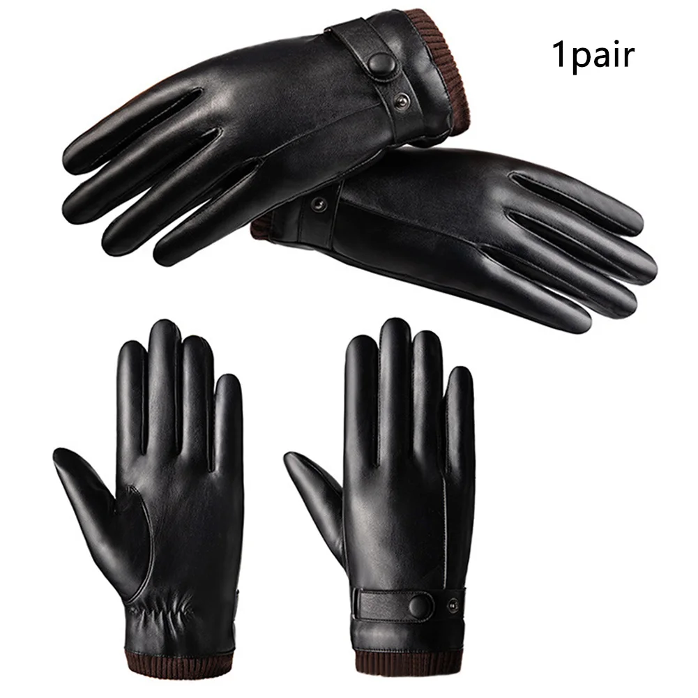 

Windproof Skiing Keep Warm Thermal Gloves PU Leather Anti Slip Full Finger Mittens Outdoor Riding Fashion Cycling Winter