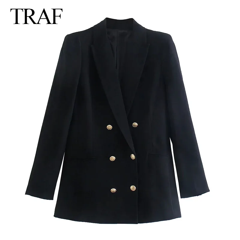 

Женский двубортный пиджак из твида, с длинным рукавом и карманами