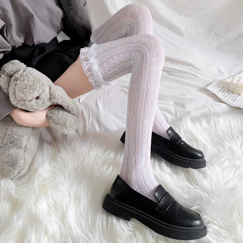 

Lolita Lace Stockings Women Thigh Transparent Heart Over Knee Socks Female Jk Long Stocking Pantyhose Dress Calcetine Medias