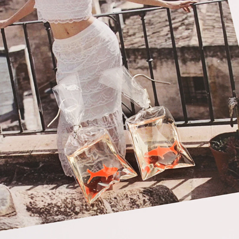 Висячие серьги в виде забавной золотой рыбки креативные висячие сумки