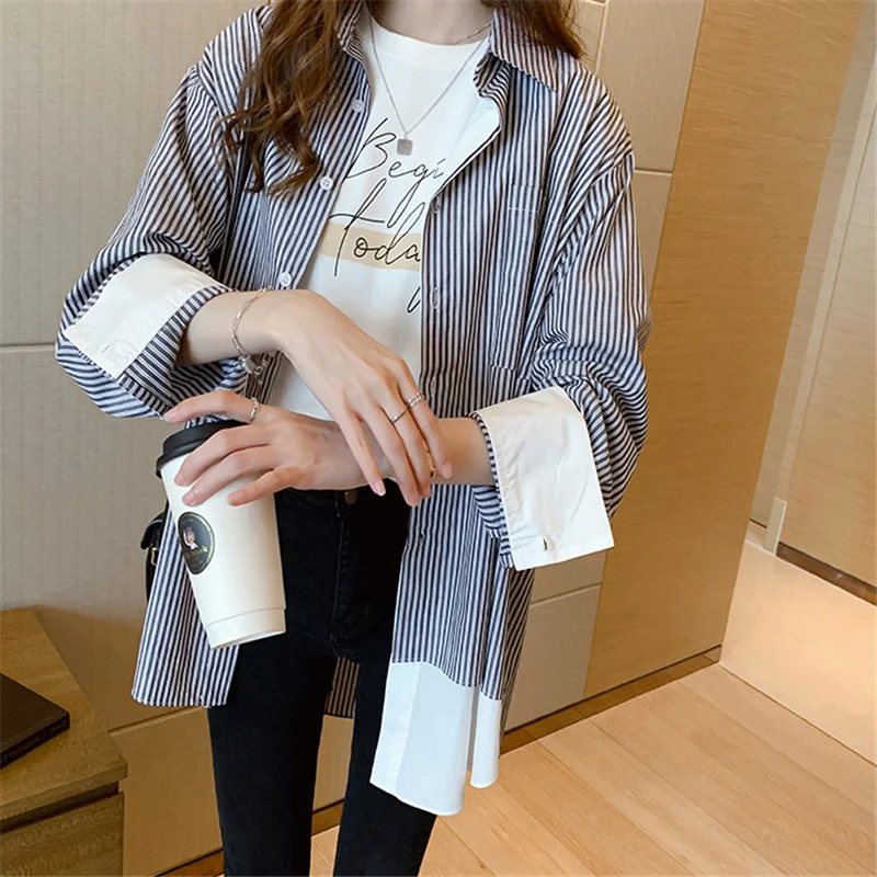 Женская рубашка с длинным рукавом XFPV Корейская шикарная Свободная блузка