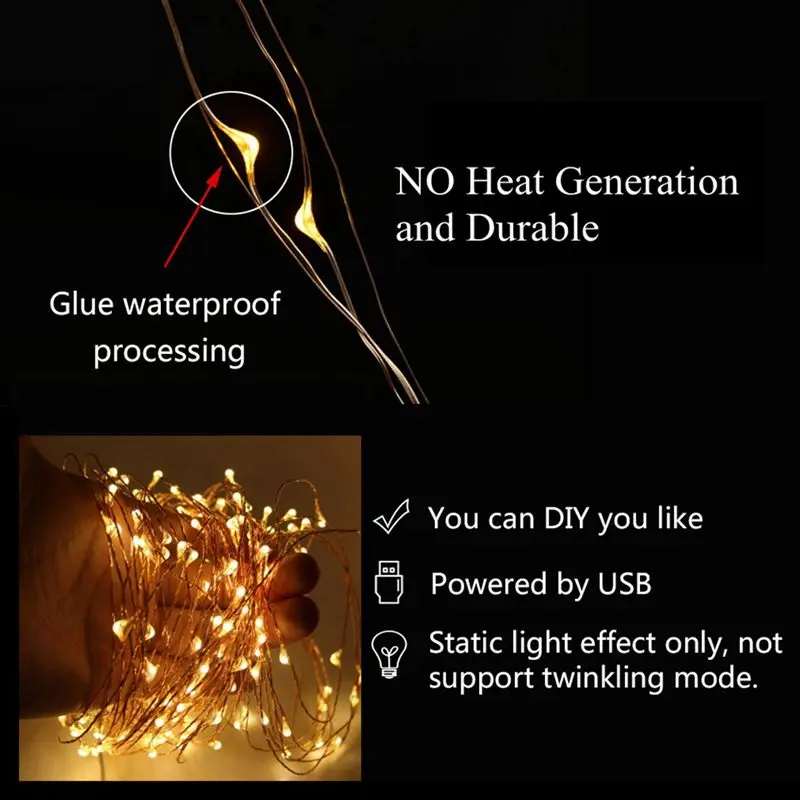 Светодиодная Водонепроницаемая гирлянда с серебряной линией 10 м|Светодиодная