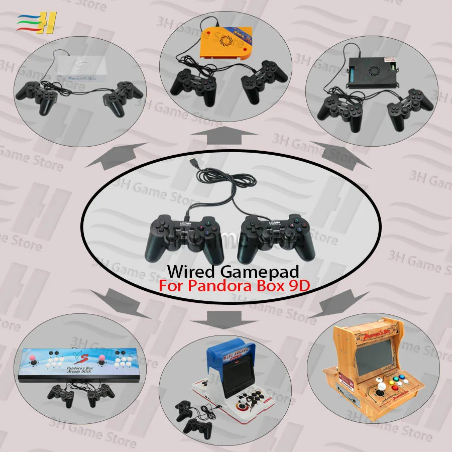 Проводной USB геймпад беспроводной 2 игрока джойпад для Pandora box 9d семейная версия и
