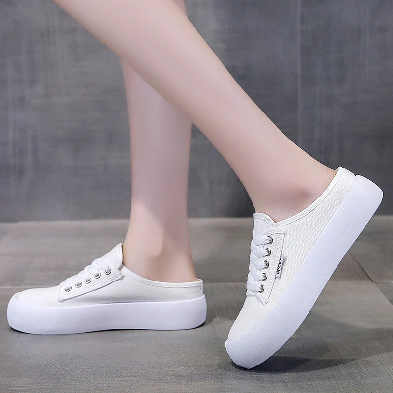 

Baotou Semi-Slippers Women Wear Outside 2021 Summer New Thick-Soled Semi-Slippers Lace-Up Style Slippers Leopard Casual Shoes