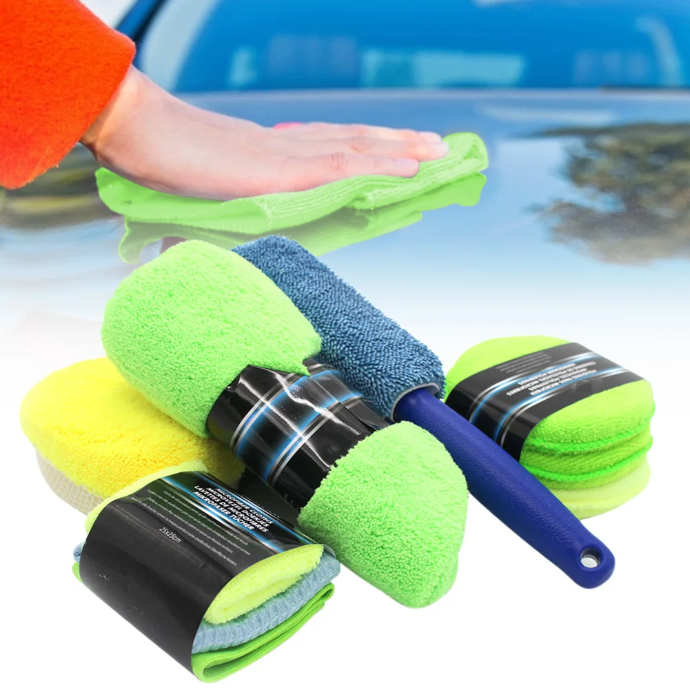 

Car Cleaning Kit Microfiber Car Wash Towel Super Absorbent Detailing Waxing Pads Tire Brush Cleaning Sponge Accessories 9Pcs