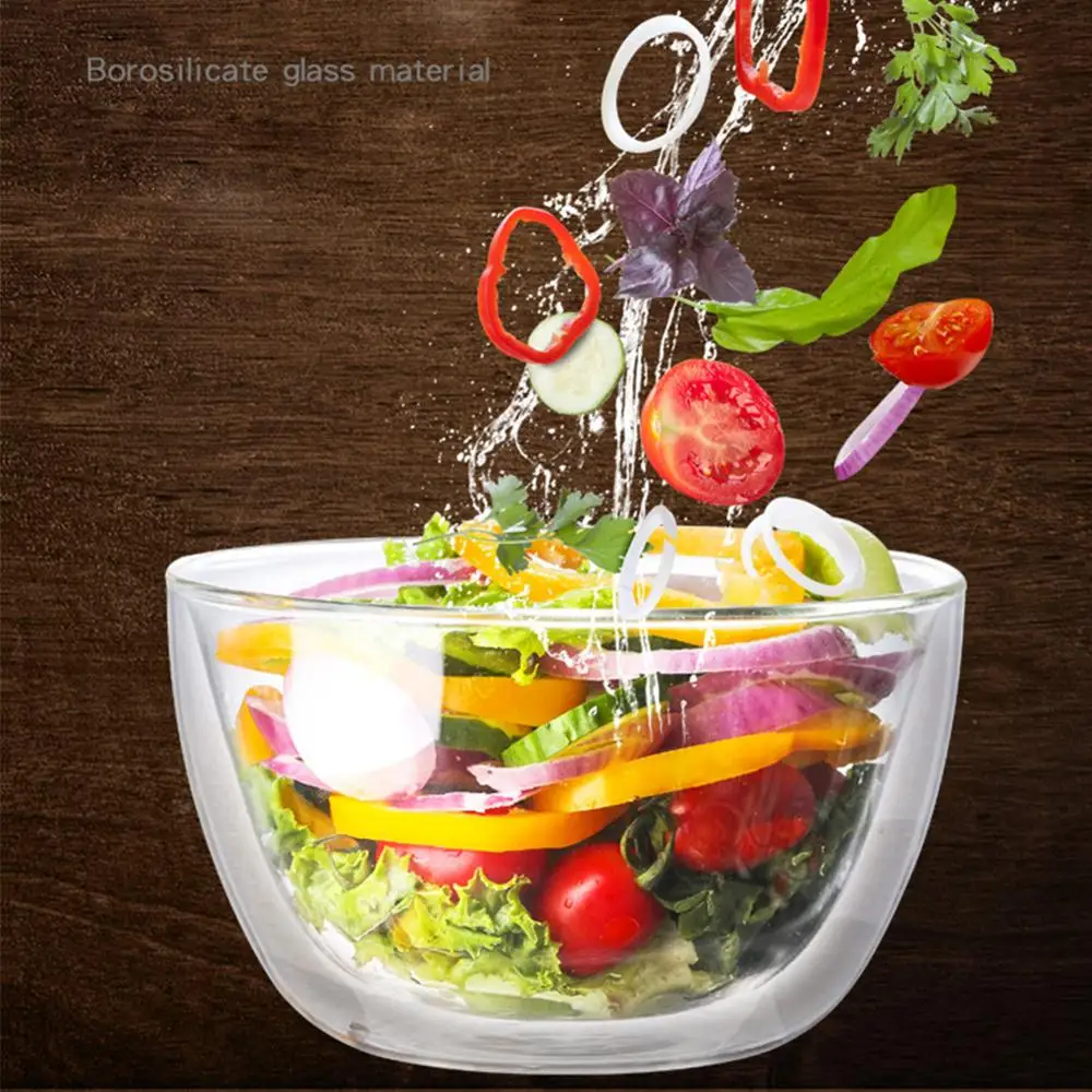 

Double Layer Heat-resistant High Borosilicate Glass Bowl Salad Bowl Microwave Tableware Ice Cream Heatproof Salad Dinnerware