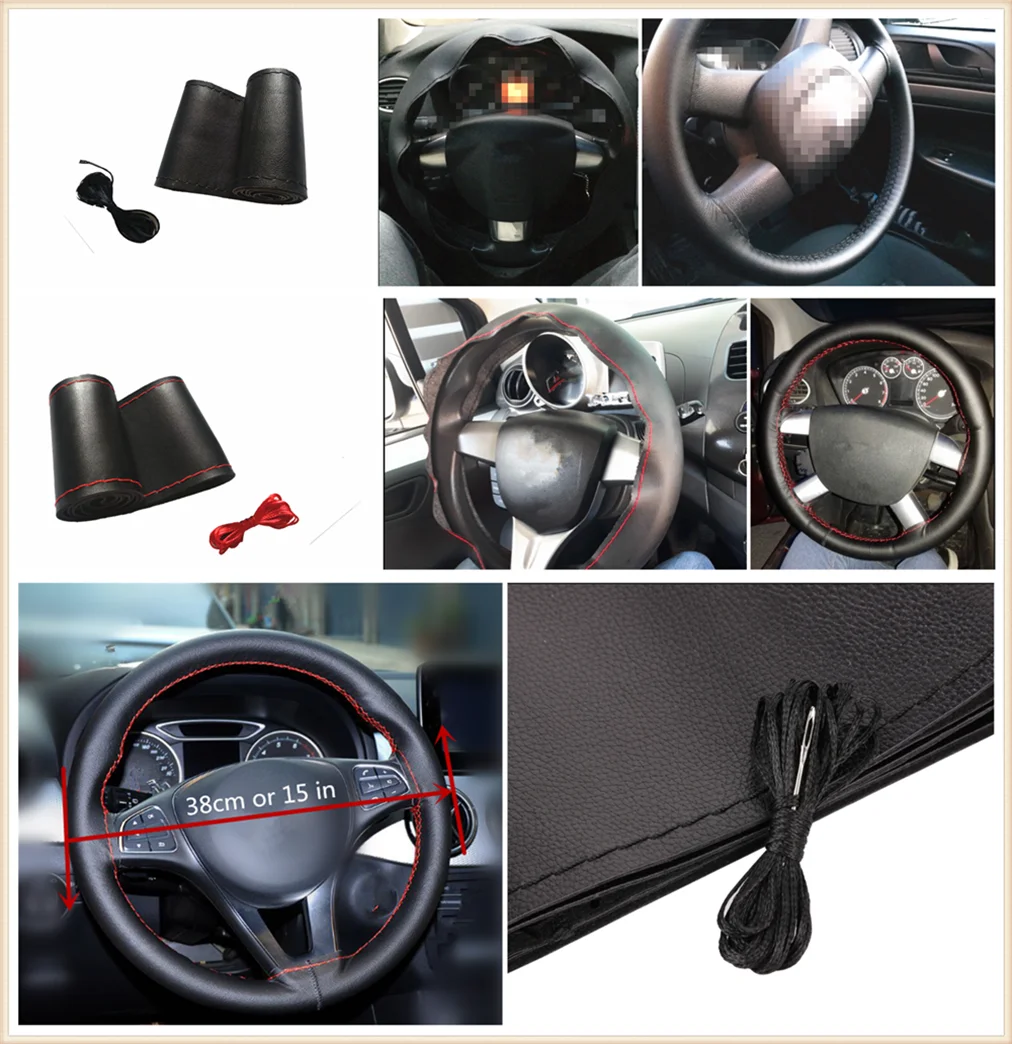 Чехол рулевого колеса автомобиля из микрофибры кожа ручная работа DIY 38 см для