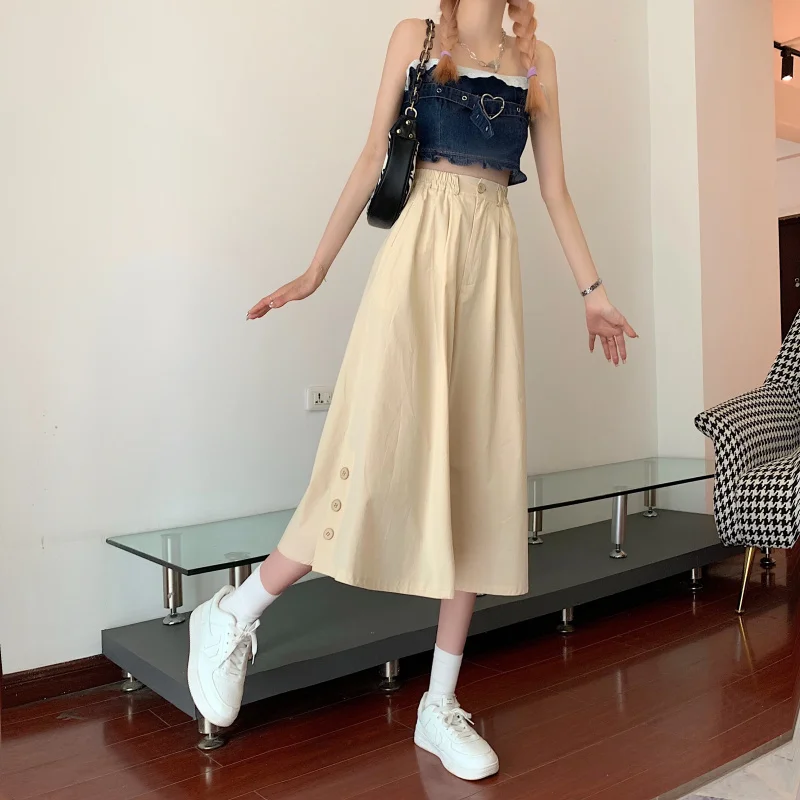 Юбка женская универсальная до середины икры на пуговицах летняя простая