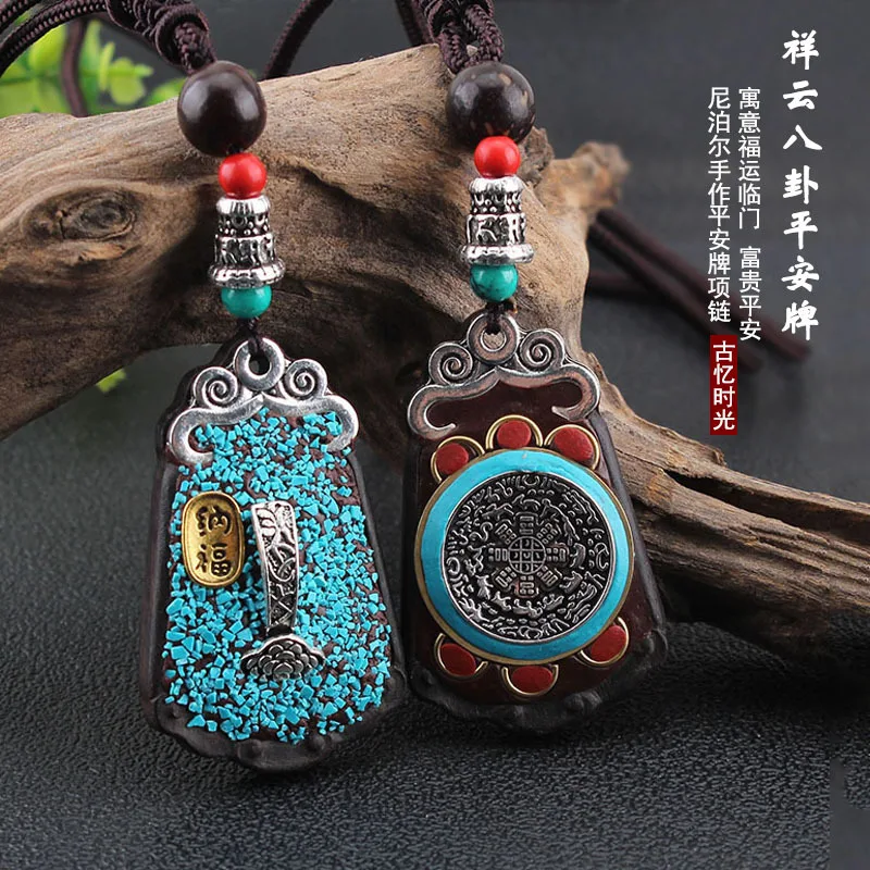 Ожерелье ручной работы из черного дерева с подвеской в виде цепи изображением