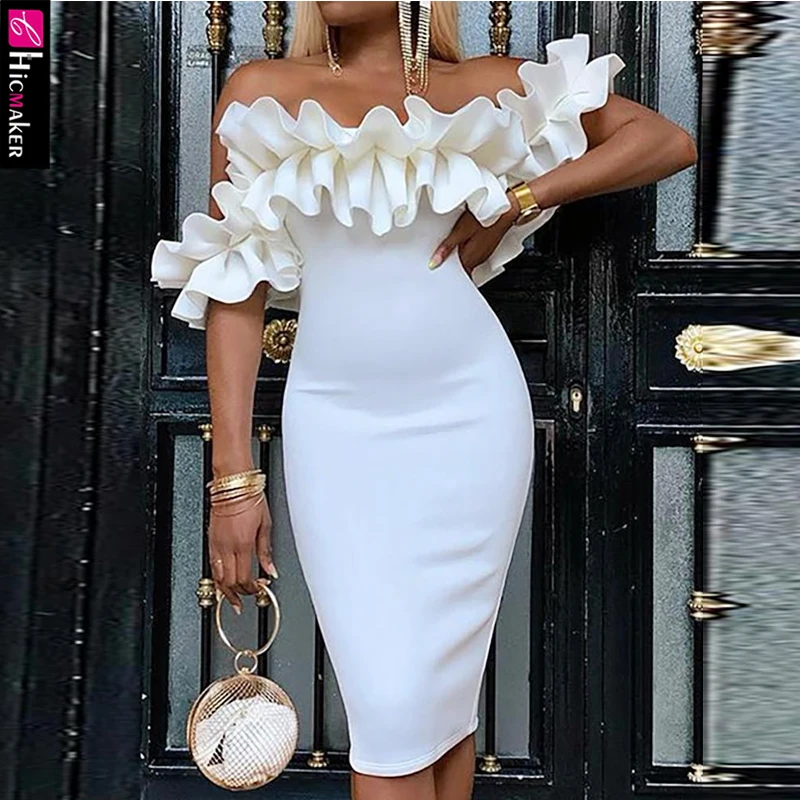 С открытыми плечами с рюшами дизайн облегающее платье Для женщин шикарные