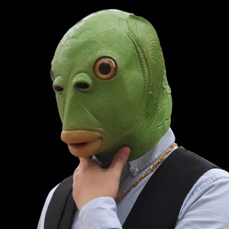 Маска унисекс в виде головы зеленой рыбы для карнавала и вечерние головной убор