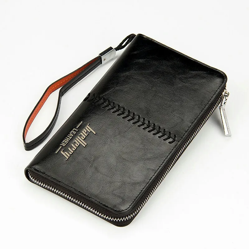 

Retro European and American men's handbag soft leather multi-function wallet men's long zipper handbag mobile phone bag