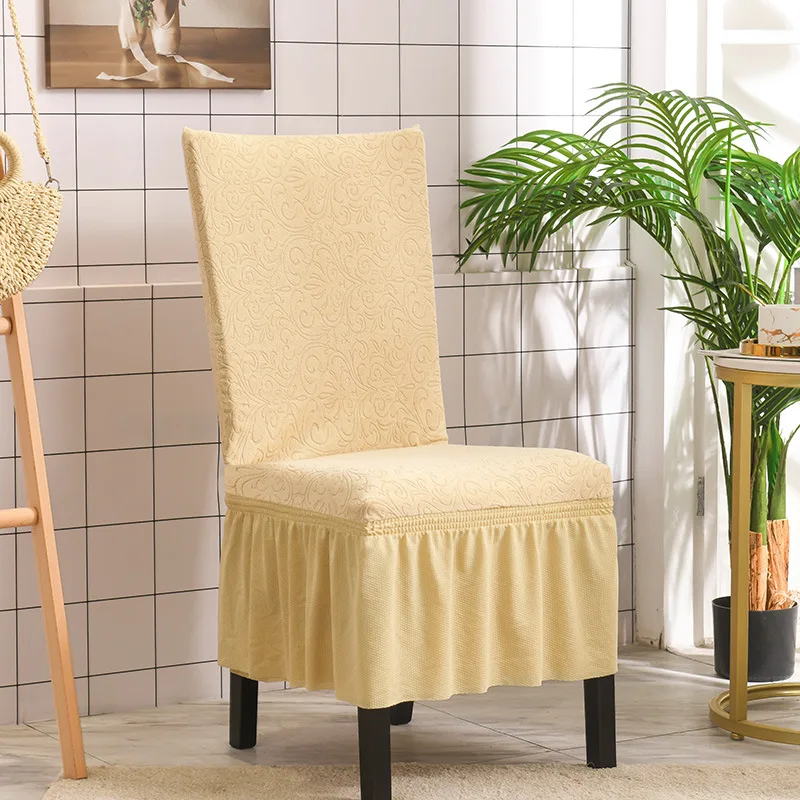 

Modern Yellow Skirt Elastic Chair Cover Hotel Banquet Solid Home Decoration Dining Luxury Jacquard Wedding Table Cushion Cover