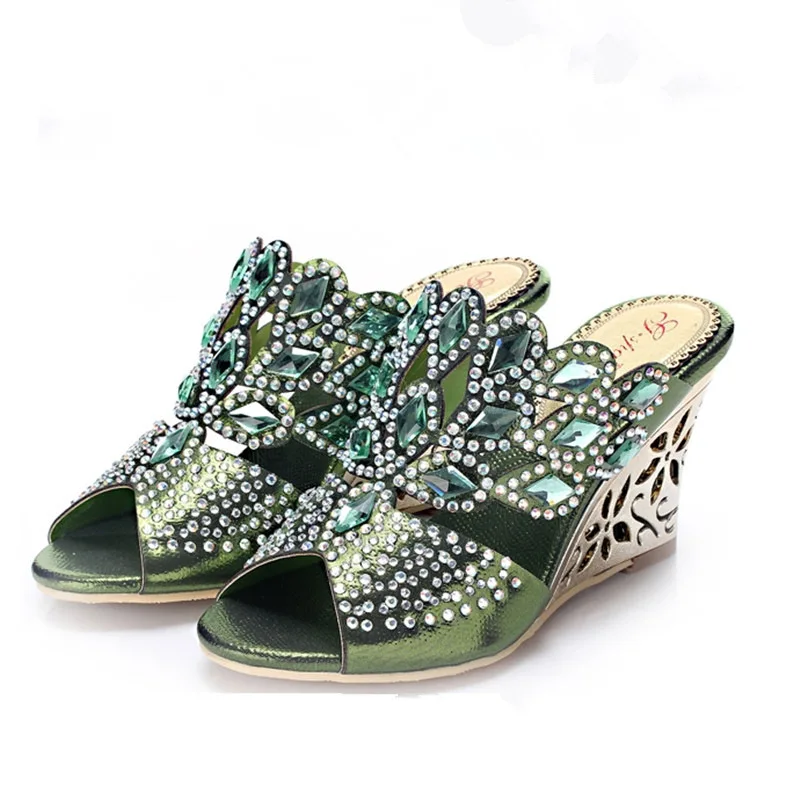 

Med Peep Toe Shoes Woman 2021 Slippers Flat Pantofle Glitter Slides On A Wedge Heeled Mules New Jelly High Summer Basic TPR PU F