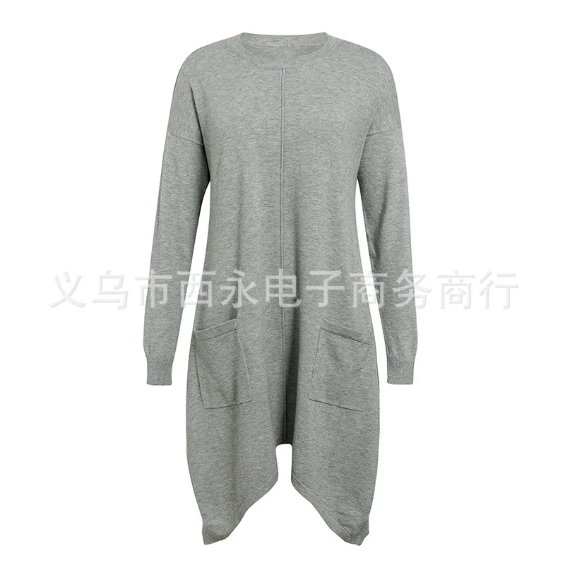 

[] 19 Autumn and Winter New Simple Solid Color round Neck Irregular European and American Fashion Pullover