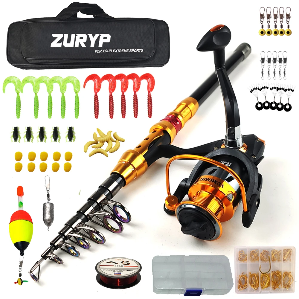 

spinning fising rod combo carp fishing set full kit telescopic travle rod with reel fishing bag line lure accessories box