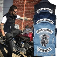 sons of anarchy men biker jackets vest solid color leather jacket punk motorcycle jacket embroidery skull jacket short coats