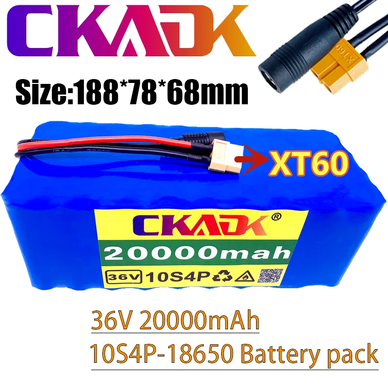 

100% новый аккумулятор 36 В 10S4P, 20 Ач, 1000 Вт, 42 в, 20000 мАч, штепсельная вилка XT60 для электрического велосипеда с BMS