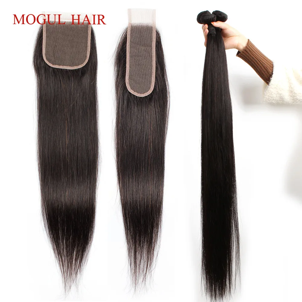 MOGUL волосы 30 дюймов волосы с кружевной застежкой натуральный цвет 3/4 пряди с закрытием бразильские прямые волосы пряди Remy человеческие волосы