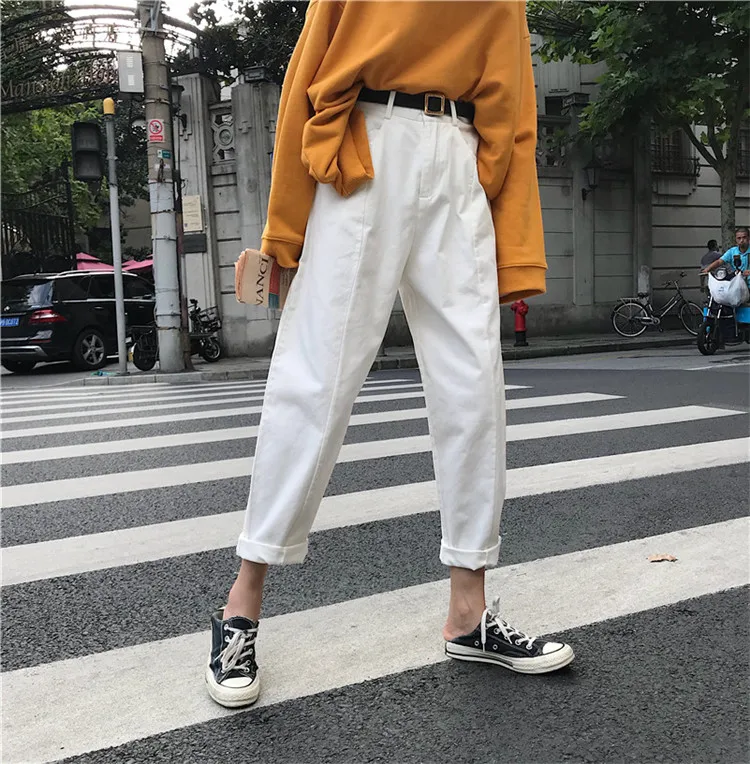 Джинсы женские Kawaii милые универсальные простые Harajuku уличная мода повседневные с высокой талией свободные джинсовые женские брюки шикарные
