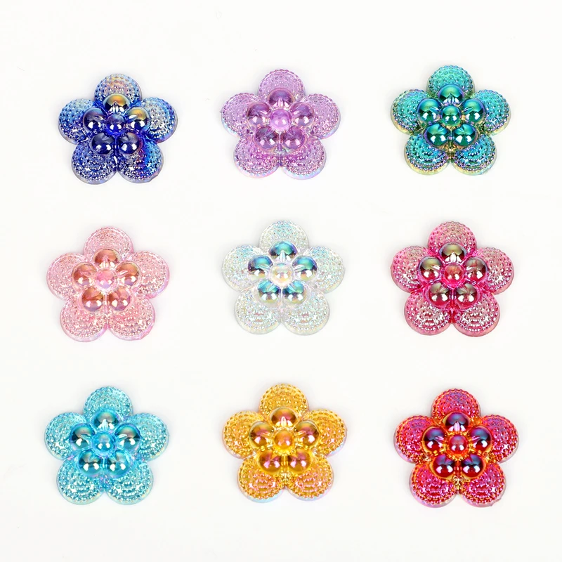 

50Ps Mixed AB Resin Kawaii Accessories Double Flower Embellishment For Scrapbooking Diy Decoration Craft Garment 20mm