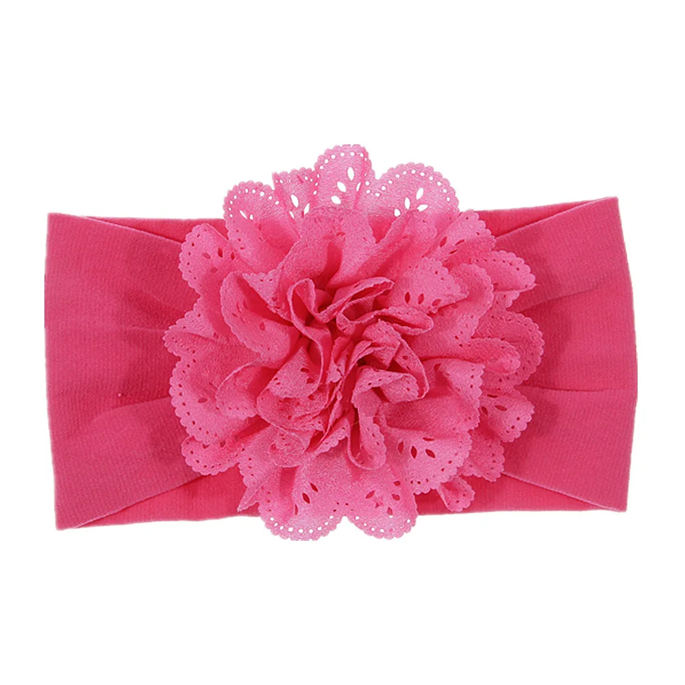 New Soft Stretch Eyelet Fabric Flower Baby Headband Newborn Knot Wide Nylon Headwraps Turban Girls Headwear Kids Photo Props images - 6