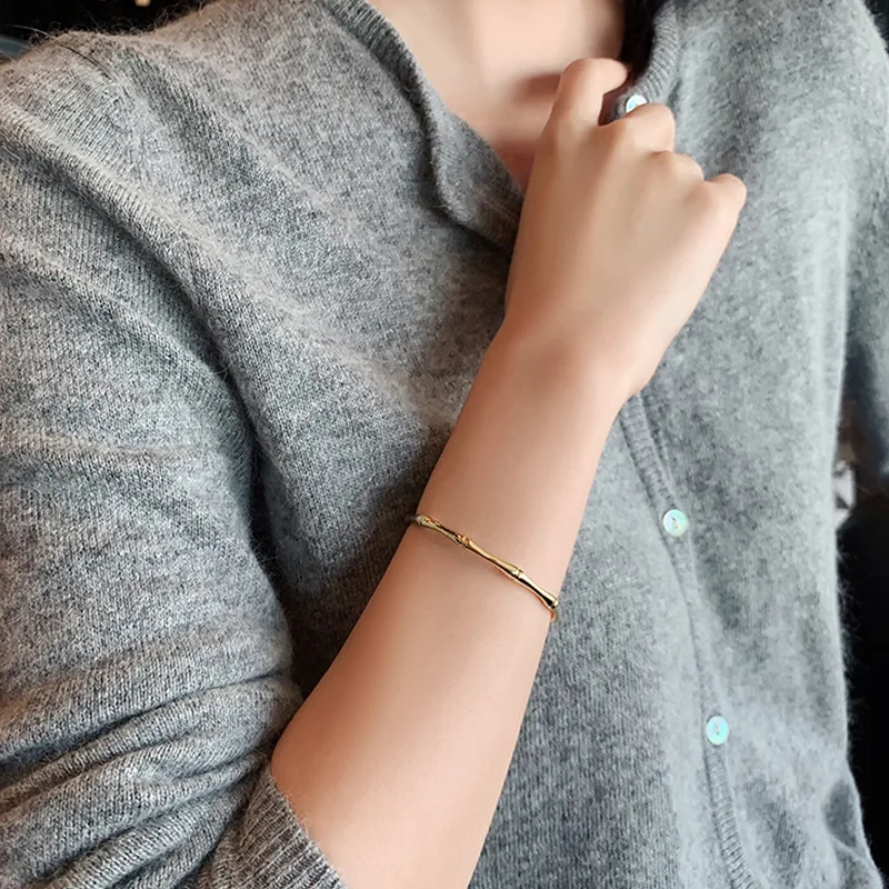 

2021 New Design Bamboo Shape Adjustable Size Bracelet for Women Fashion Luxury Korean Jewelry Retro Girl's Unusual Bangle
