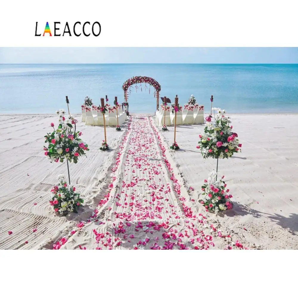 Тропический свадебный фон Laeacco для фотосъемки морской пляж песок цветы лепестки