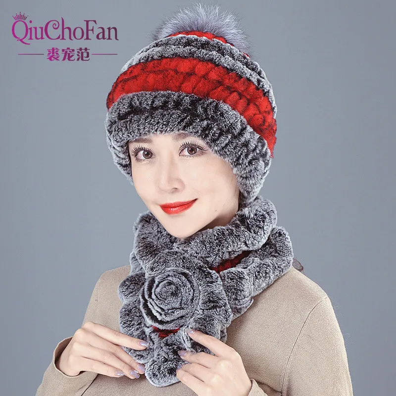 

Комплект женский: шапка и шарф из меха кролика рекс