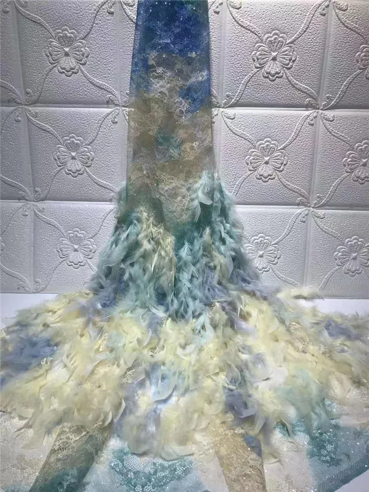 Оптовая цена Тюль с вышивкой и перьями кружевная ткань блестками модная