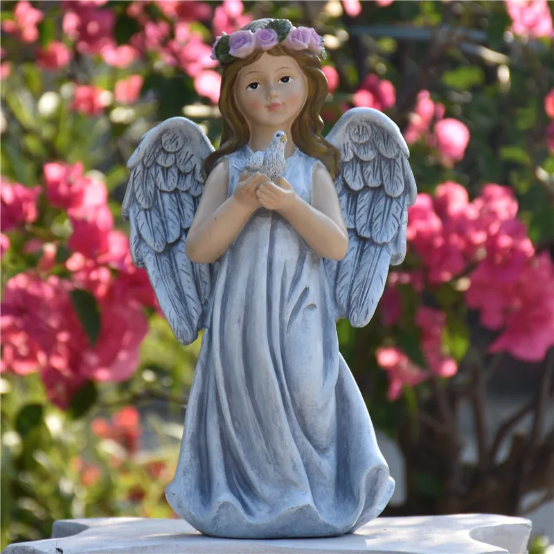 

American Garland Bird Girl Angel Resin Statues Crafts Balcony Courtyard Figurines Decoration Outdoor Garden Sculptures Ornaments