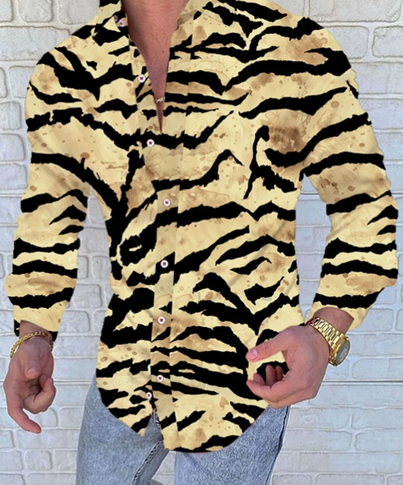 

2021New Men's Casual Long-sleeved Shirt Fashion Pattern 3D Printing Lapel Slim Gothic Party Single-breasted High-quality Shirt