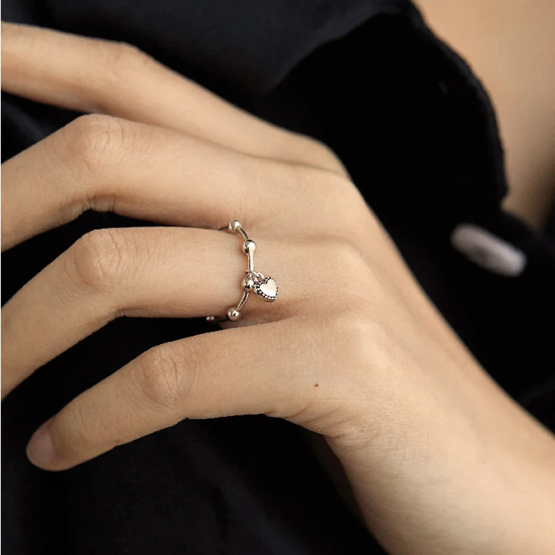 

Vintage Heart Thai Silver Color Rings for Women Fashion Retro Open Finger Ring Jewelry Smooth Beads Finger Bague Engagement Gift