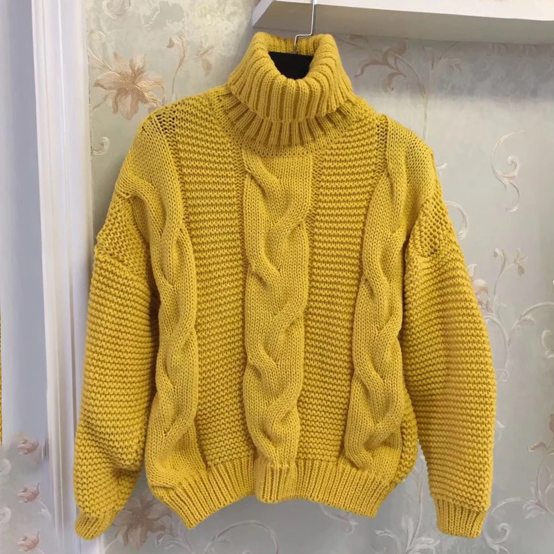 2019 Winter Autumn Women's Sweater Knitted Turtleneck With Long Sleeve Loose Pullover Black Color Women Tops | Женская одежда