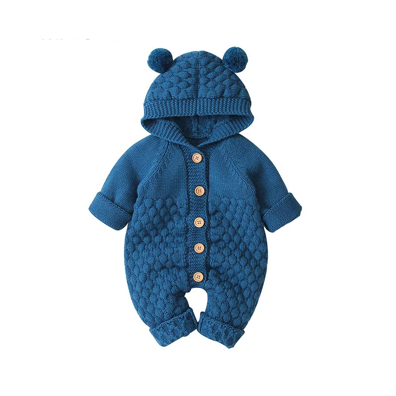 

CITRUS Baby Knit Romper Cartoon Bear Knitted Autumn Newborn Boys Hooded Jumpsuits Clothes Winter Long Sleeve Toddler Sweater