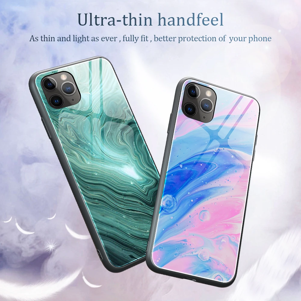 Для iPhone 11 Pro Чехол UYFRATE тонкий глянцевый Swirl мраморный чехол из закаленного стекла