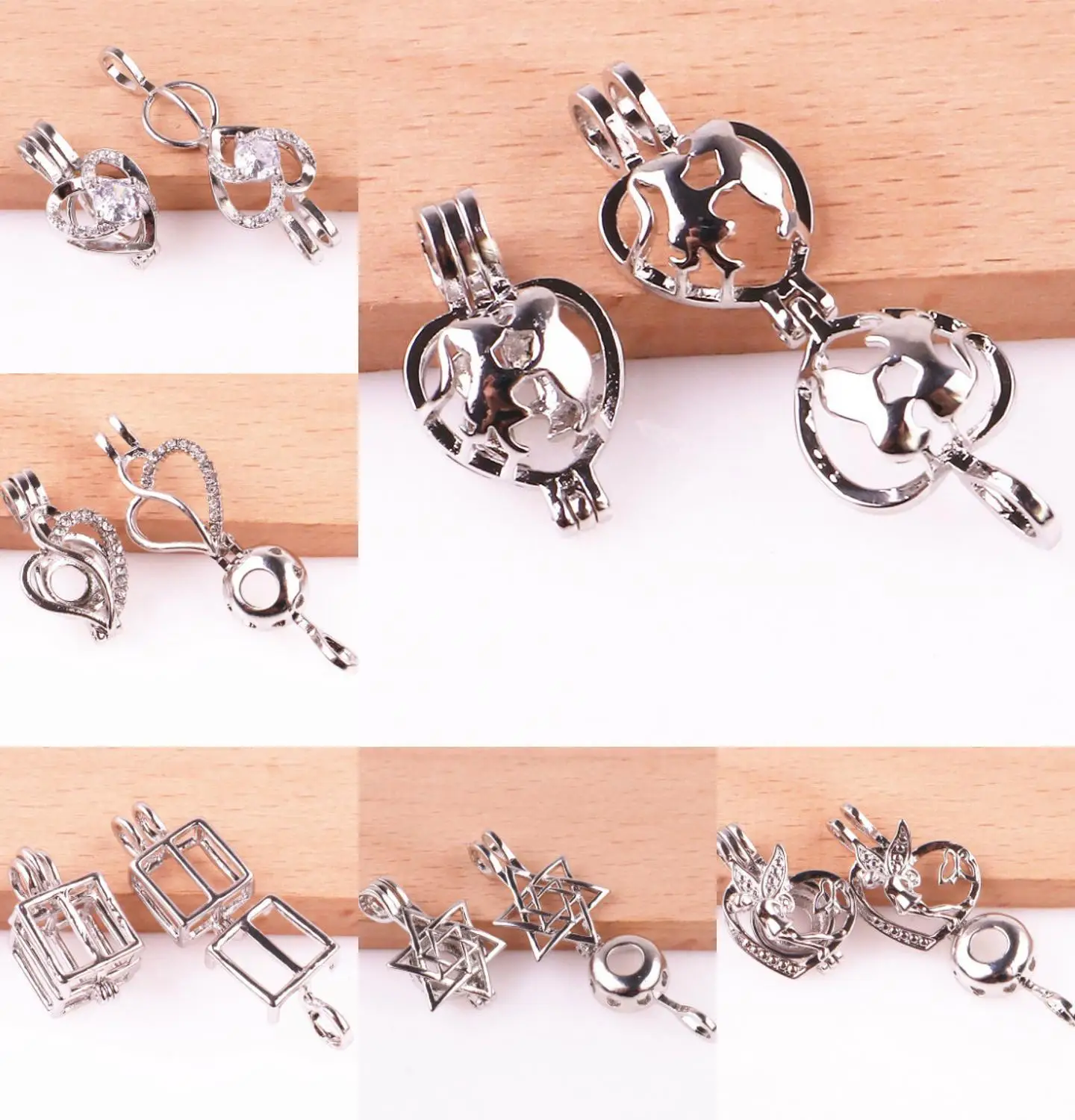 

10 Pcs/lot Vintage Heart Shaped Flower Fairy Pentagram Pendant Pearl Cage Locket Finding Aromatherapy Lovers Gift Jewelry
