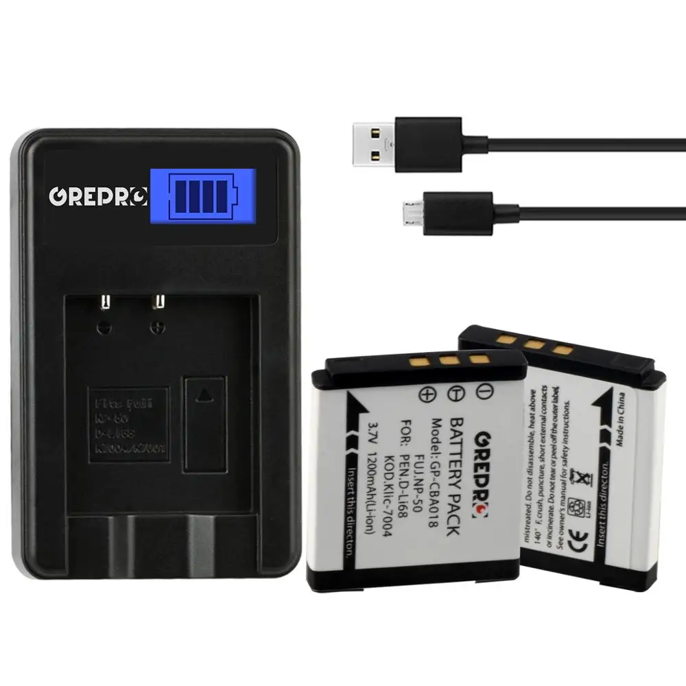 

2Pcs 1200mAh NP-50 D-Li68 NP50 DLi68 KLIC-7004 battery + LCD USB Charger for Fujifilm X10 X20 F50FD F60FD F70EXR F75EXR F80EXR