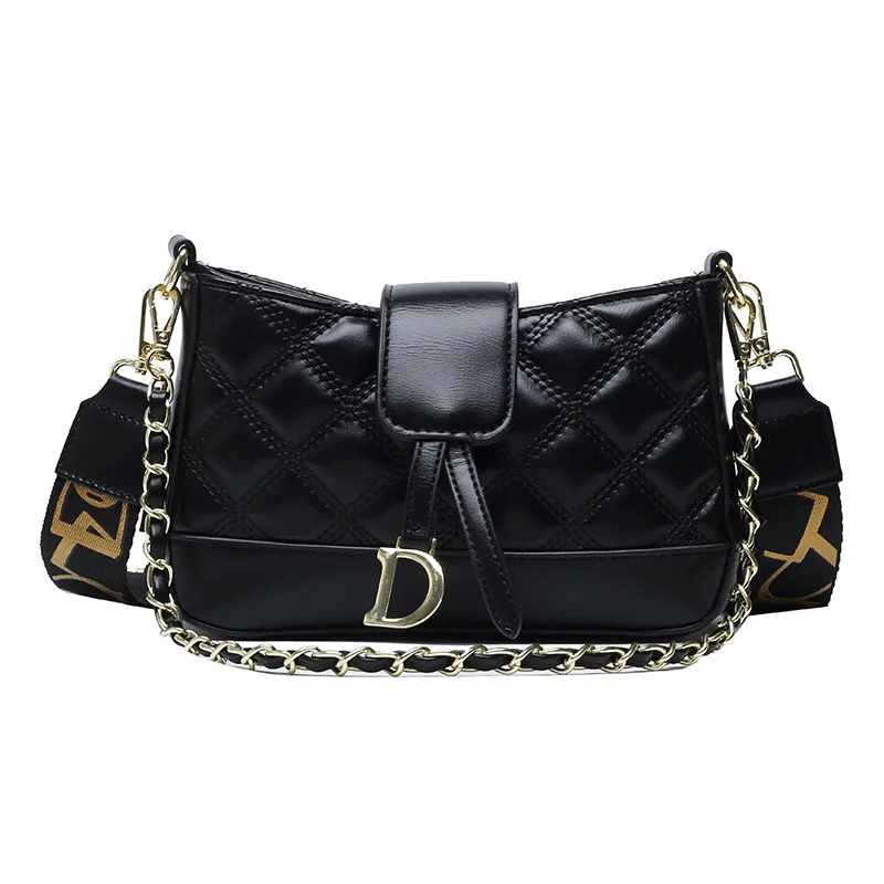 

2021 New Trendy Net Red Wild Wide Lattice Strap Ins Street Super Fire Women Fashion High Sense Of Shoulder Crossbody Small Bag