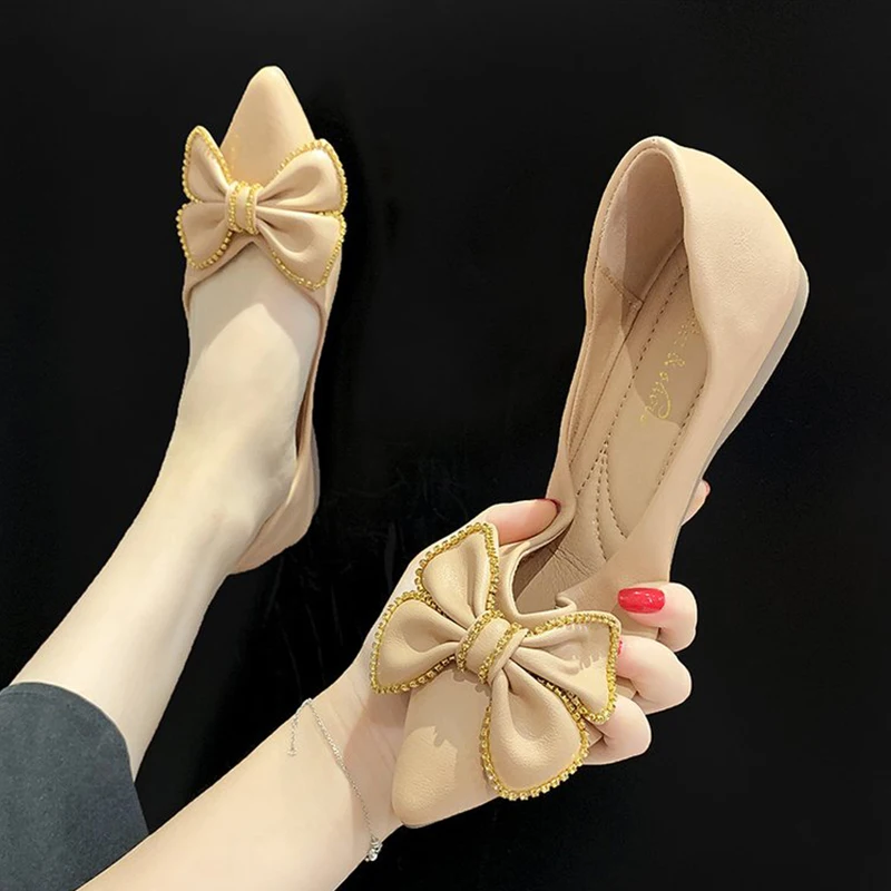 

Women Flats Shoes New Autumn 2021 Crystal Bow Fashion Boat Shoes Designer Casual Pointed Ballet Dress Sandals Zapatos Mujer