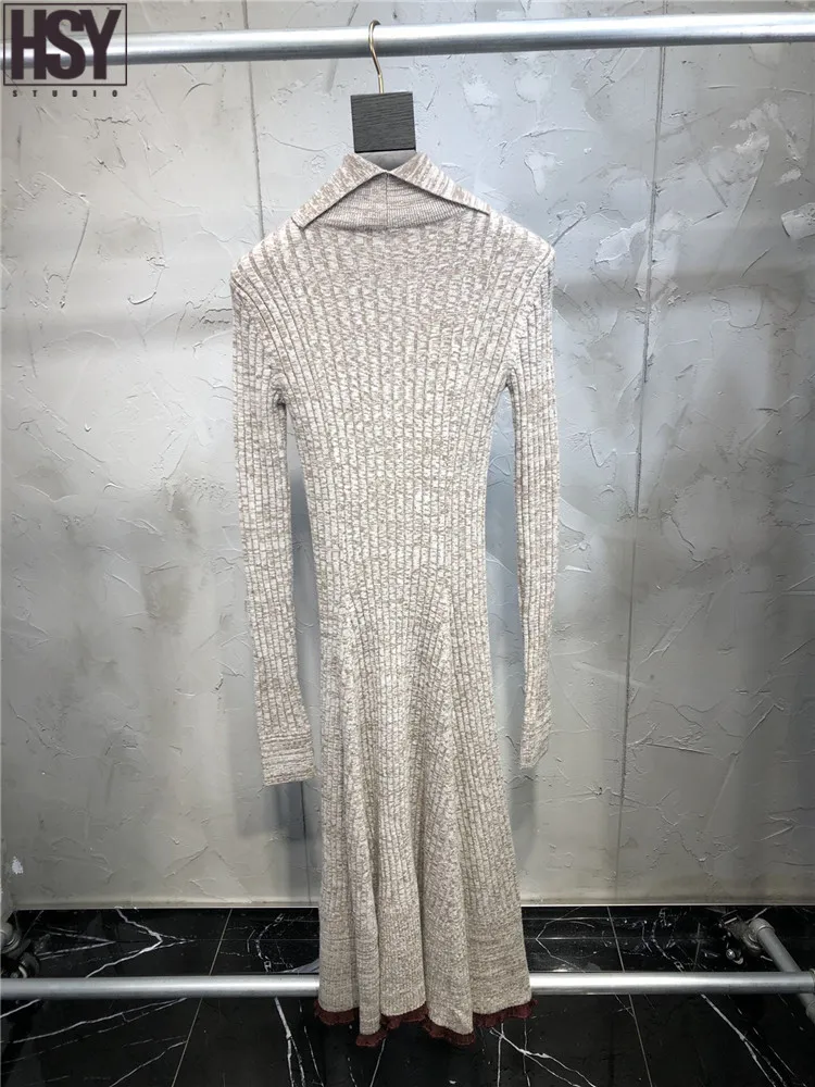 【HSY】2019 Новое Элегантное облегающее женское платье с длинными рукавами и высоким