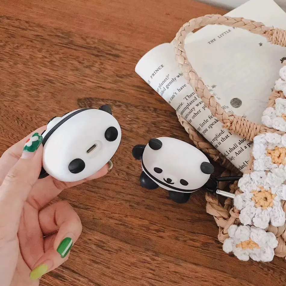 Для AirPods Чехол трехмерная милая пара панда наушники чехол для Apple Airpods 2 Забавный защитный чехол с крючок карабина
