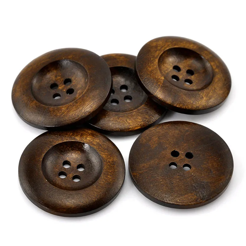Круглые деревянные пуговицы темно кофейного цвета для одежды 4 отверстия 35 мм